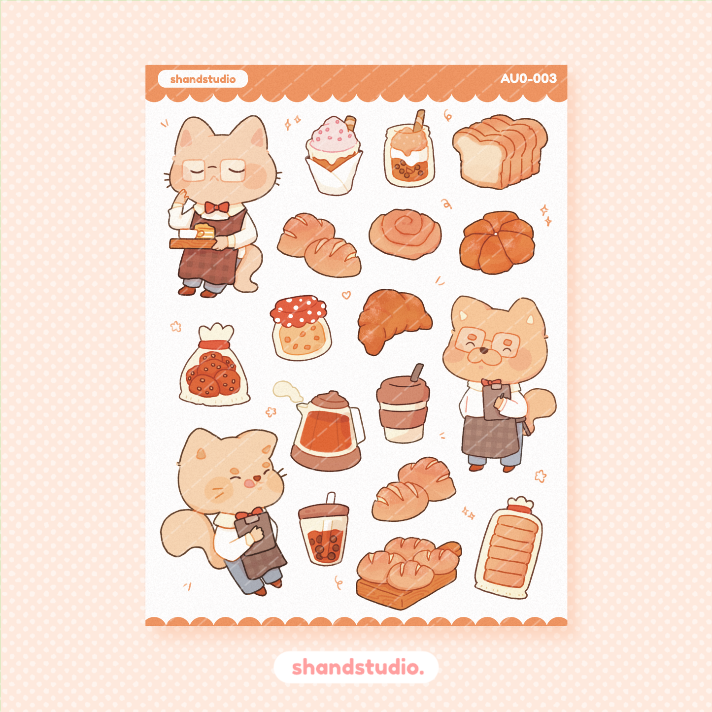 Cat and Dog Cafe Cute Pastries Sticker Sheet