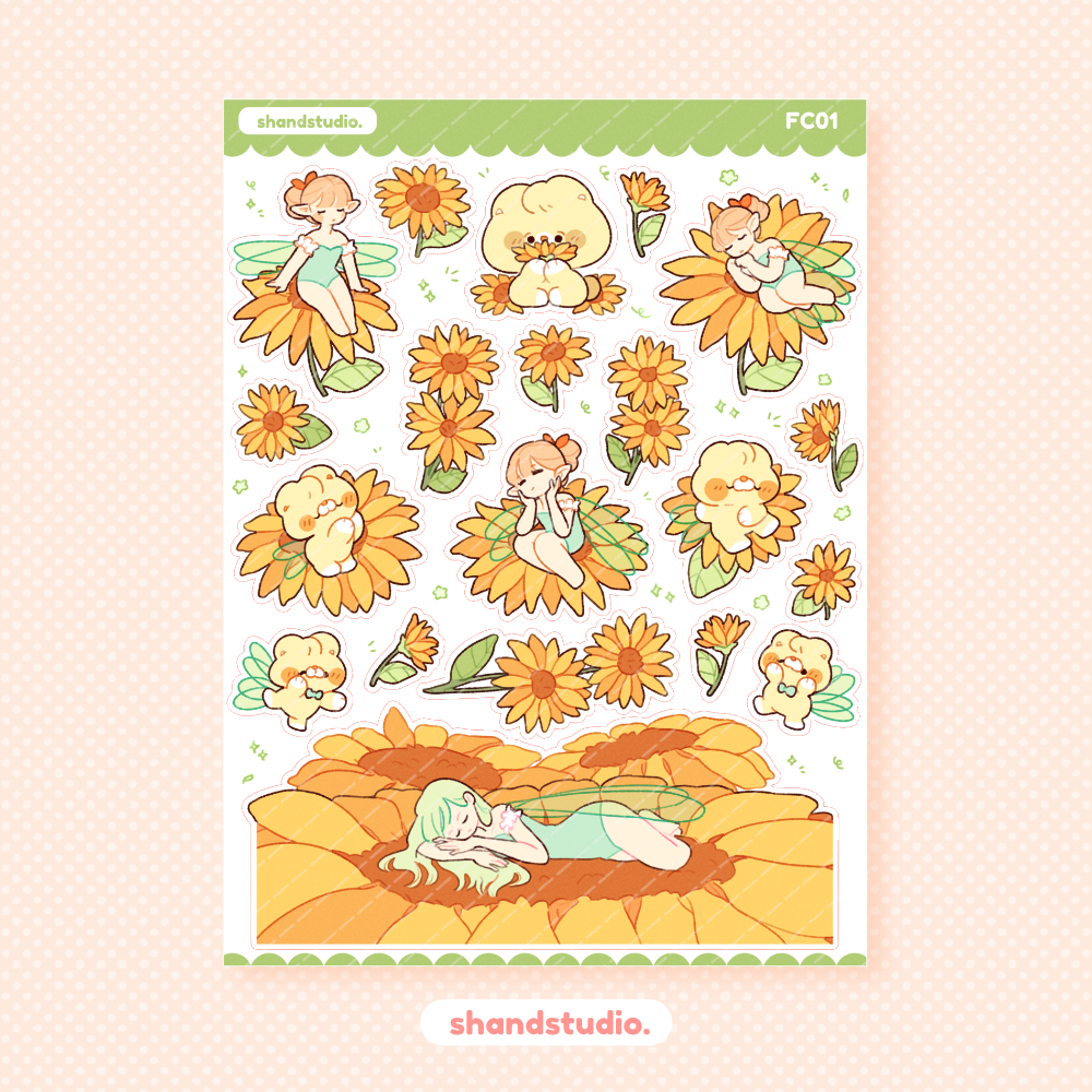 Sleepy Sunflower Fairy Bears Sticker Sheet
