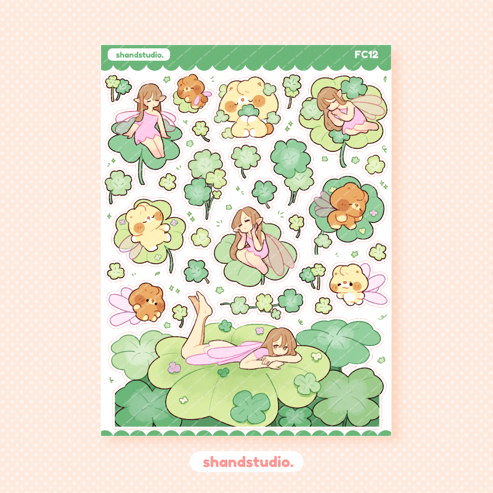 Sleepy Clover Fairy Bears Sticker Sheet