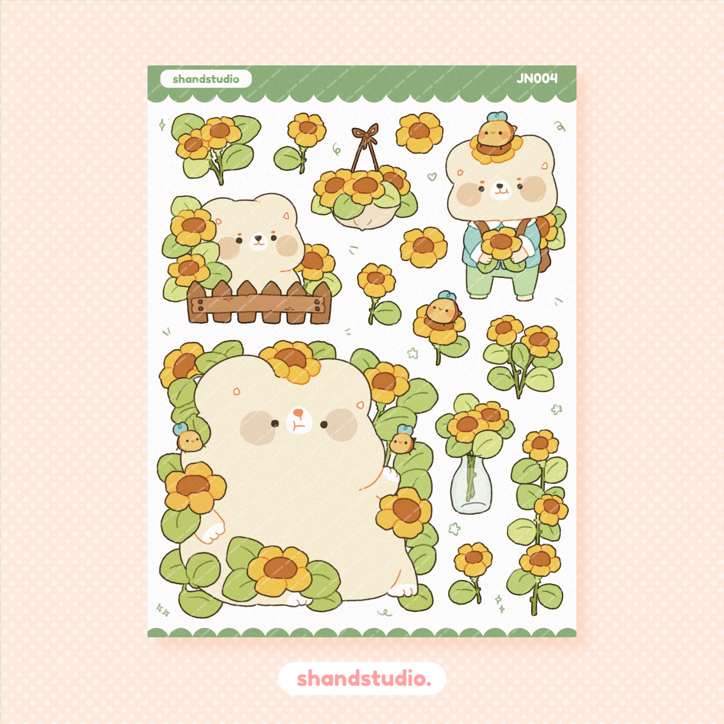 Chonky Bear Sunflower Sticker Sheet