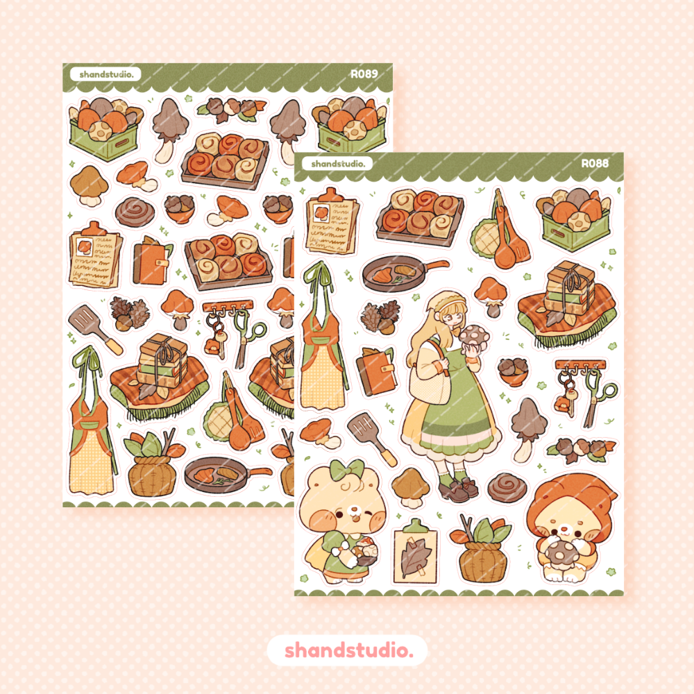 Cute Mushroom Forager Themed Sticker Sheet