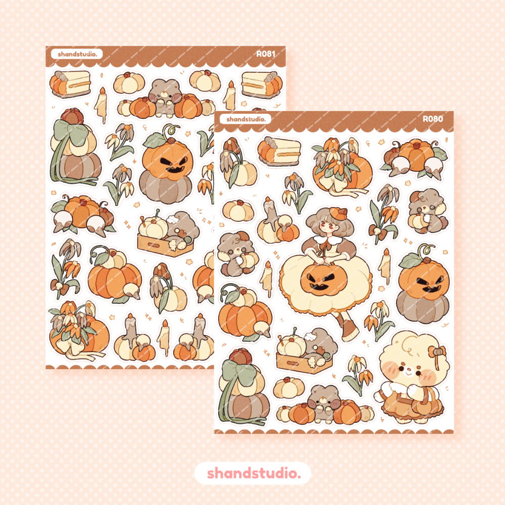 Withered Flowers and Pumpkin Themed Sticker Sheet