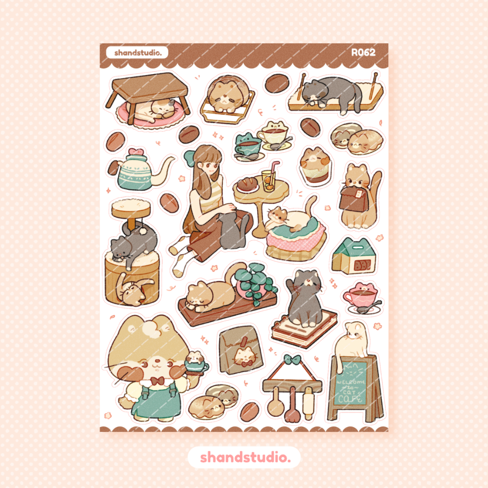 Cat Cafe Theme Sticker Sheet