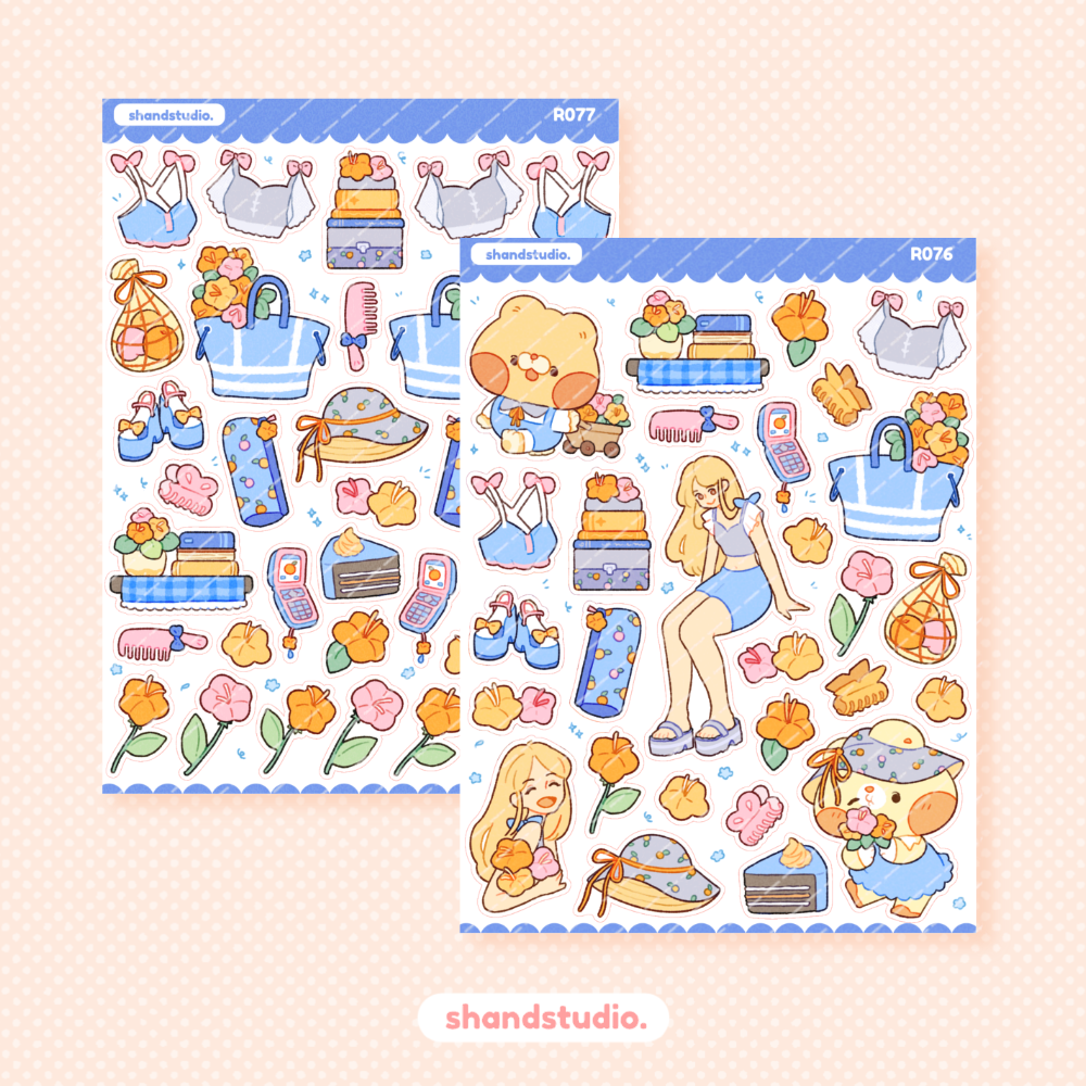 Fresh Blue Summer Theme Sticker Sheet