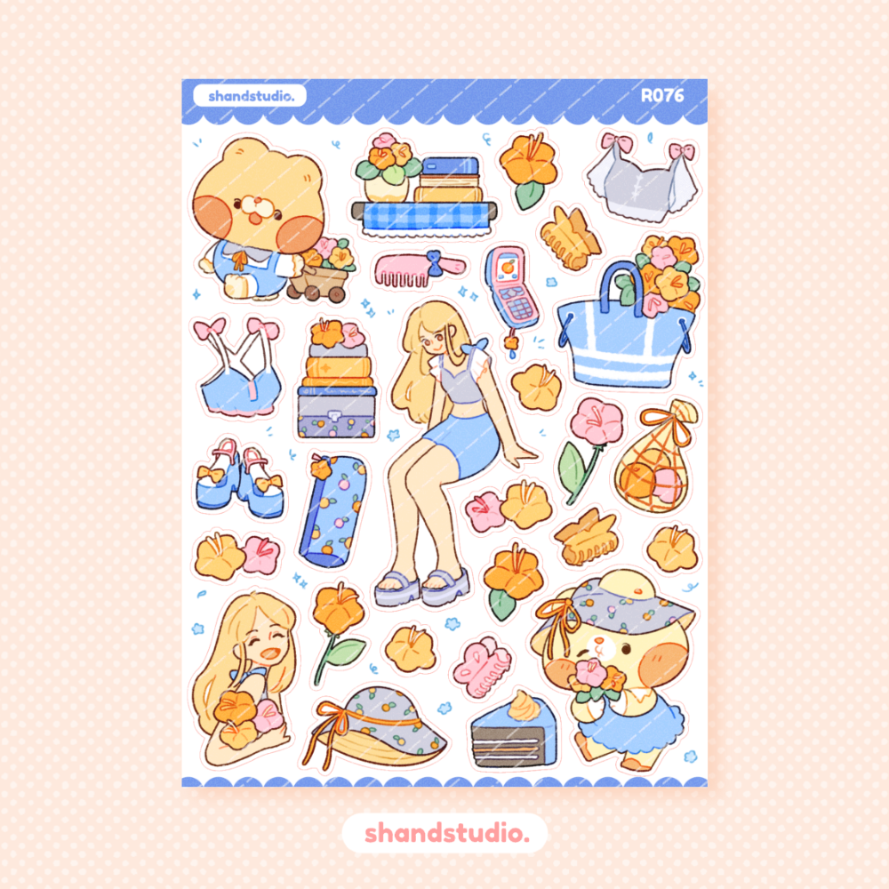 Fresh Blue Summer Theme Sticker Sheet