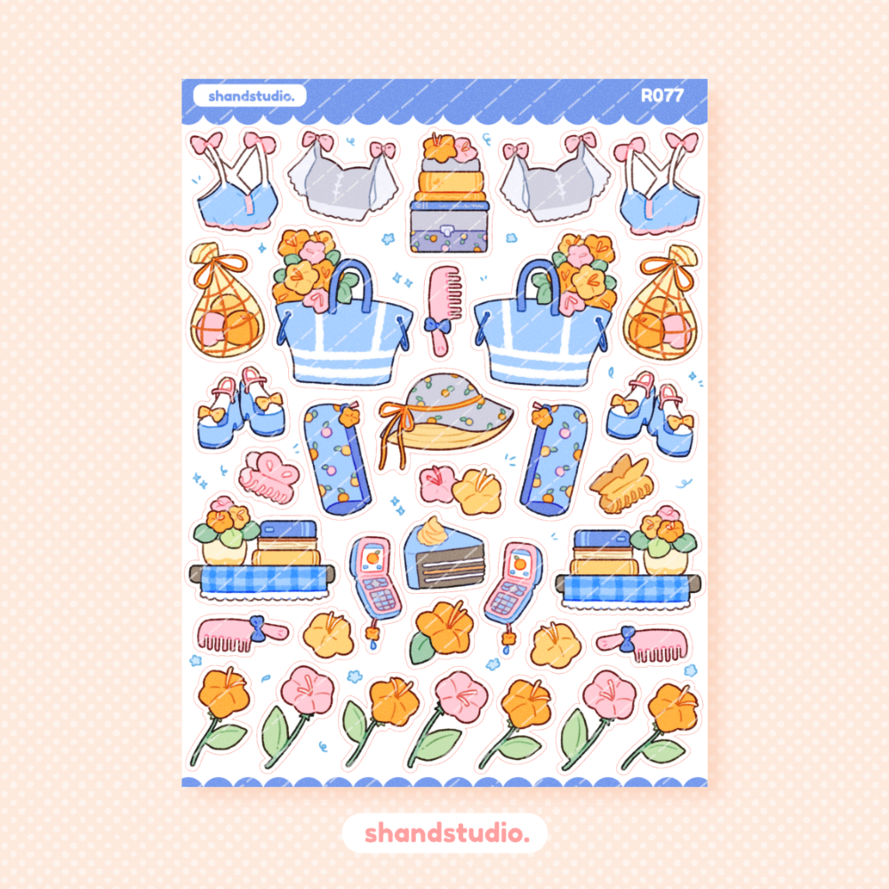 Fresh Blue Summer Theme Sticker Sheet