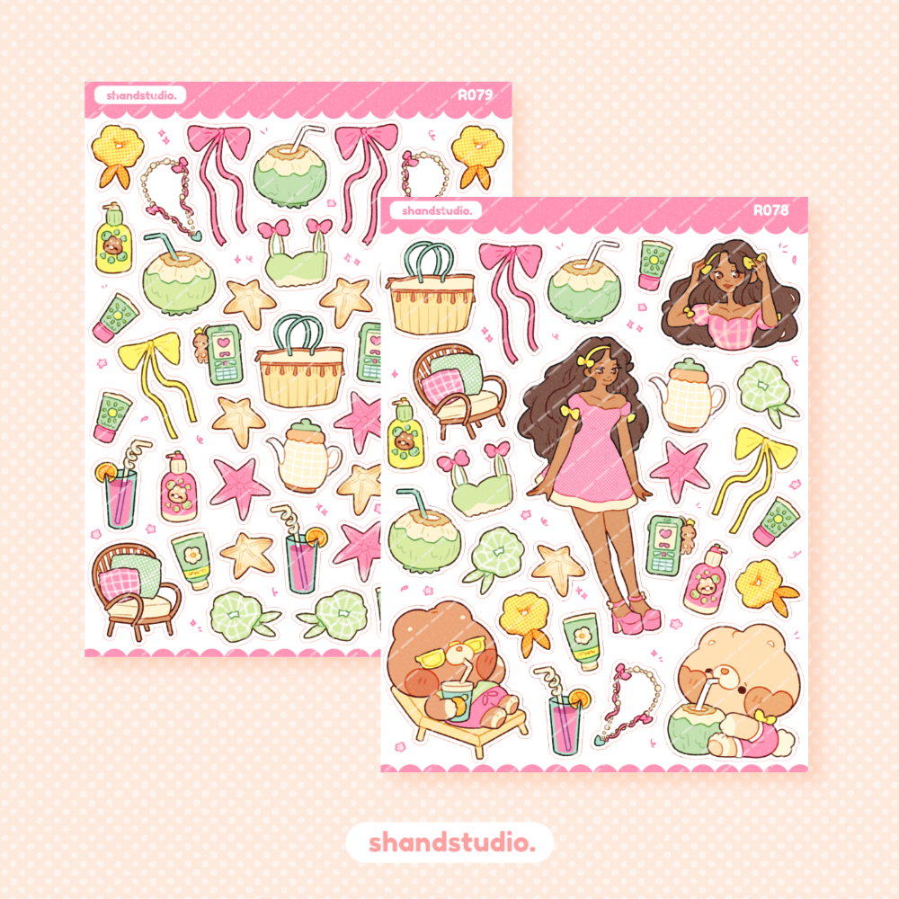 Pink Summer Delight Theme Sticker Sheet