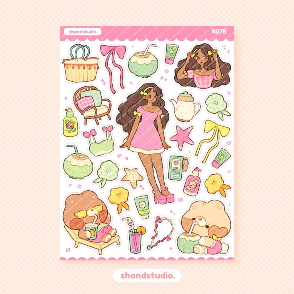 Pink Summer Delight Theme Sticker Sheet