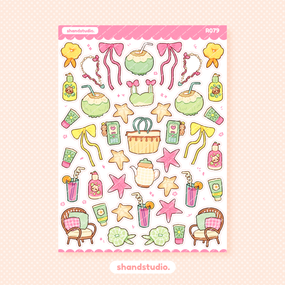 Pink Summer Delight Theme Sticker Sheet