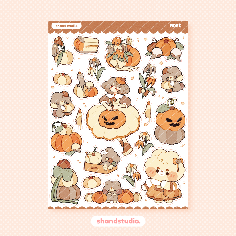 Withered Flowers and Pumpkin Themed Sticker Sheet