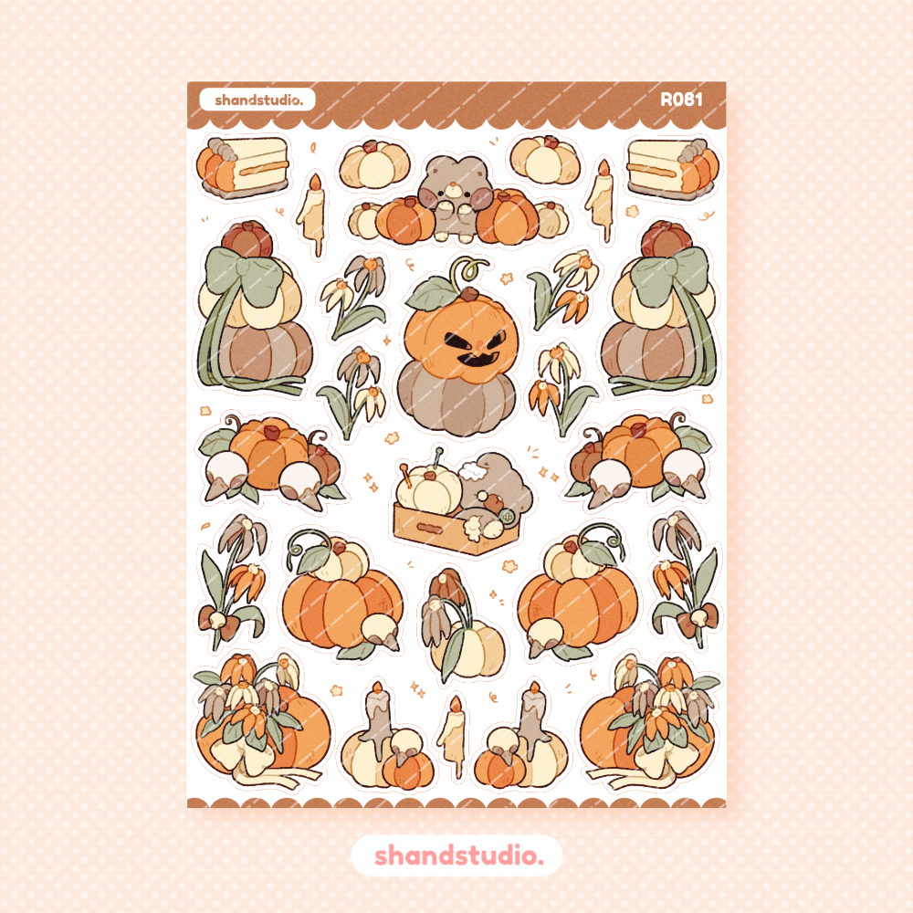 Withered Flowers and Pumpkin Themed Sticker Sheet