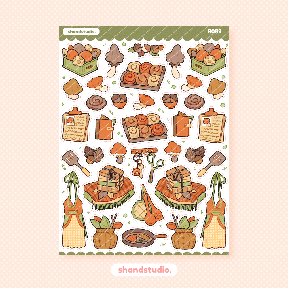 Cute Mushroom Forager Themed Sticker Sheet